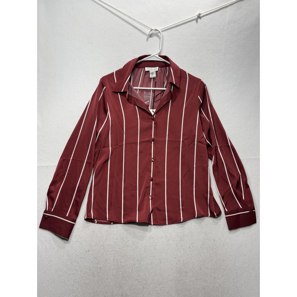 Rachel Zoe Button Up Shirt Womens Medium Red Stripe Collared Long Sleeve Office